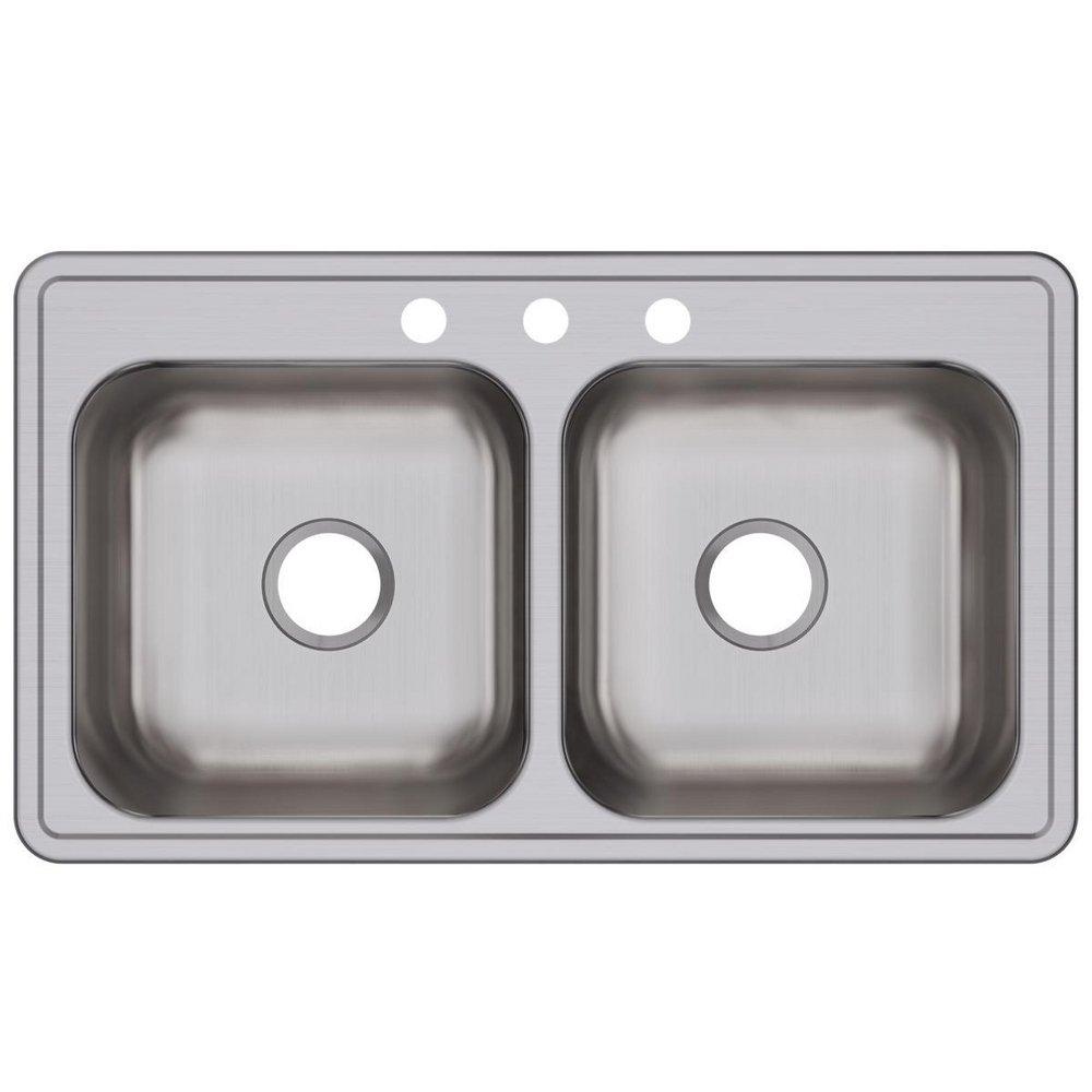 Elkay Brushed Satin 33 x 22 in. Stainless Steel Double Bowl Drop-in Kitchen Sink in Brushed Satin 