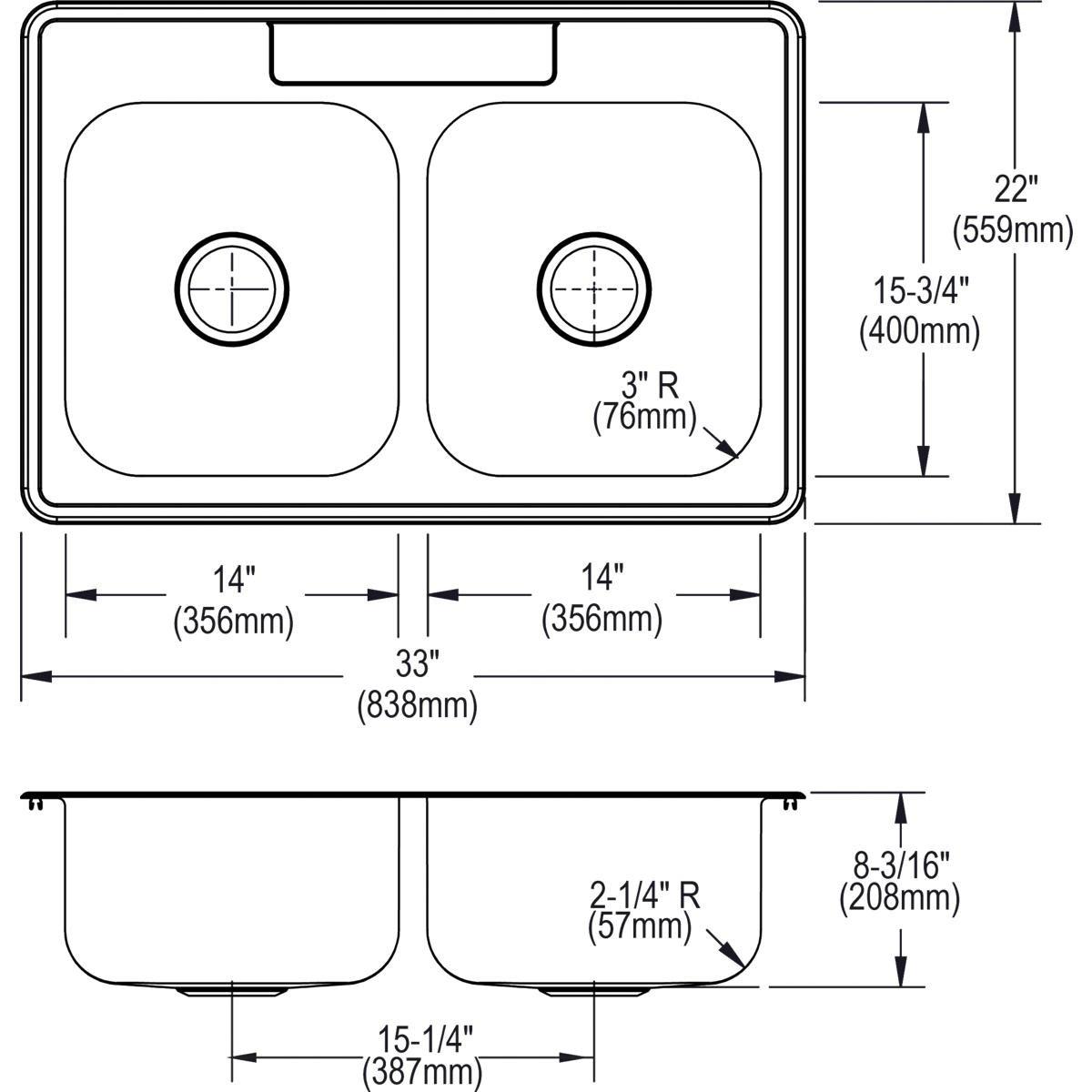 Elkay Brushed Satin 33 x 22 in. Stainless Steel Double Bowl Drop-in Kitchen Sink in Brushed Satin 