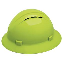 Full Brim Vented Hard Hat with Ratchet Suspension in Hi-Viz Lime