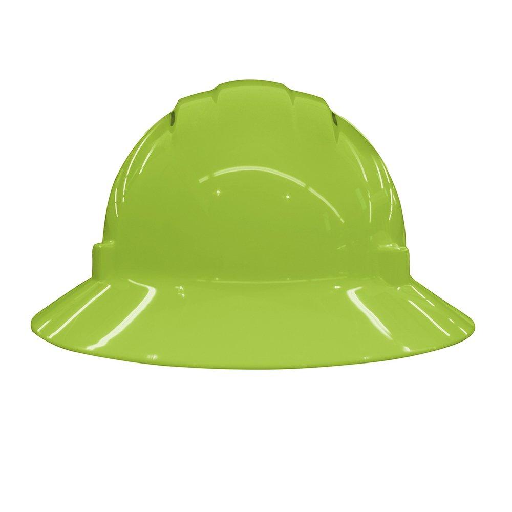 ERB Safety Hi-Viz Lime Size 6.5-8 Plastic Full Brim Vented Ratchet Hard Hat 