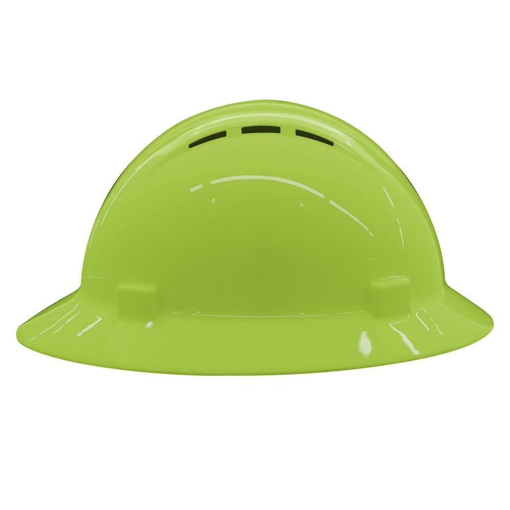 ERB Safety Hi-Viz Lime Size 6.5-8 Plastic Full Brim Vented Ratchet Hard Hat 