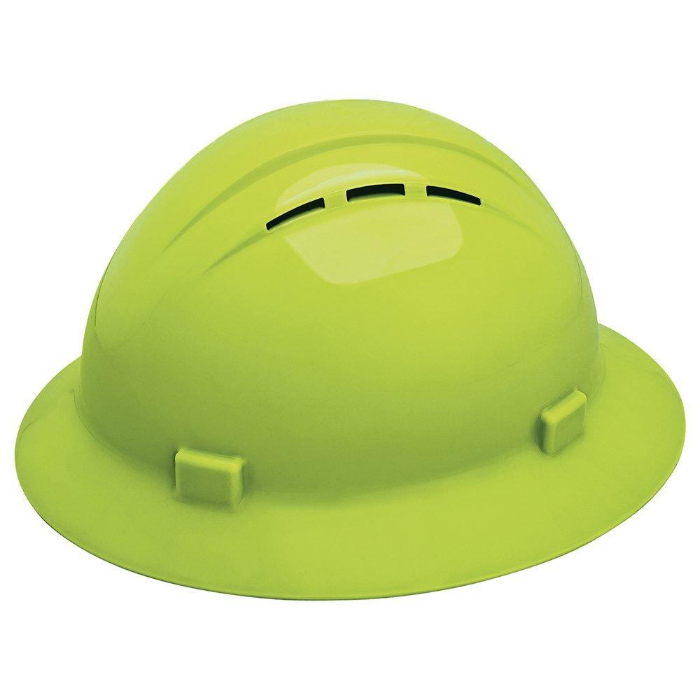 ERB Safety Hi-Viz Lime Size 6.5-8 Plastic Full Brim Vented Ratchet Hard Hat 
