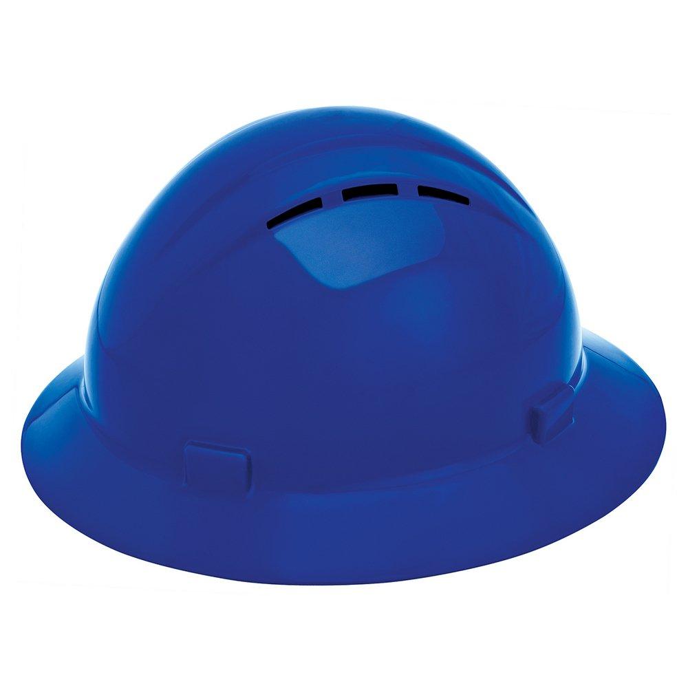 ERB Safety Blue Size 6.5-8 Plastic Full Brim Vented Ratchet Hard Hat 