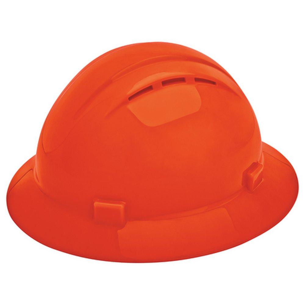 DeltaPlus Hi-Viz Orange Size 6.5-8 Plastic Full Brim Vented Ratchet Hard Hat 