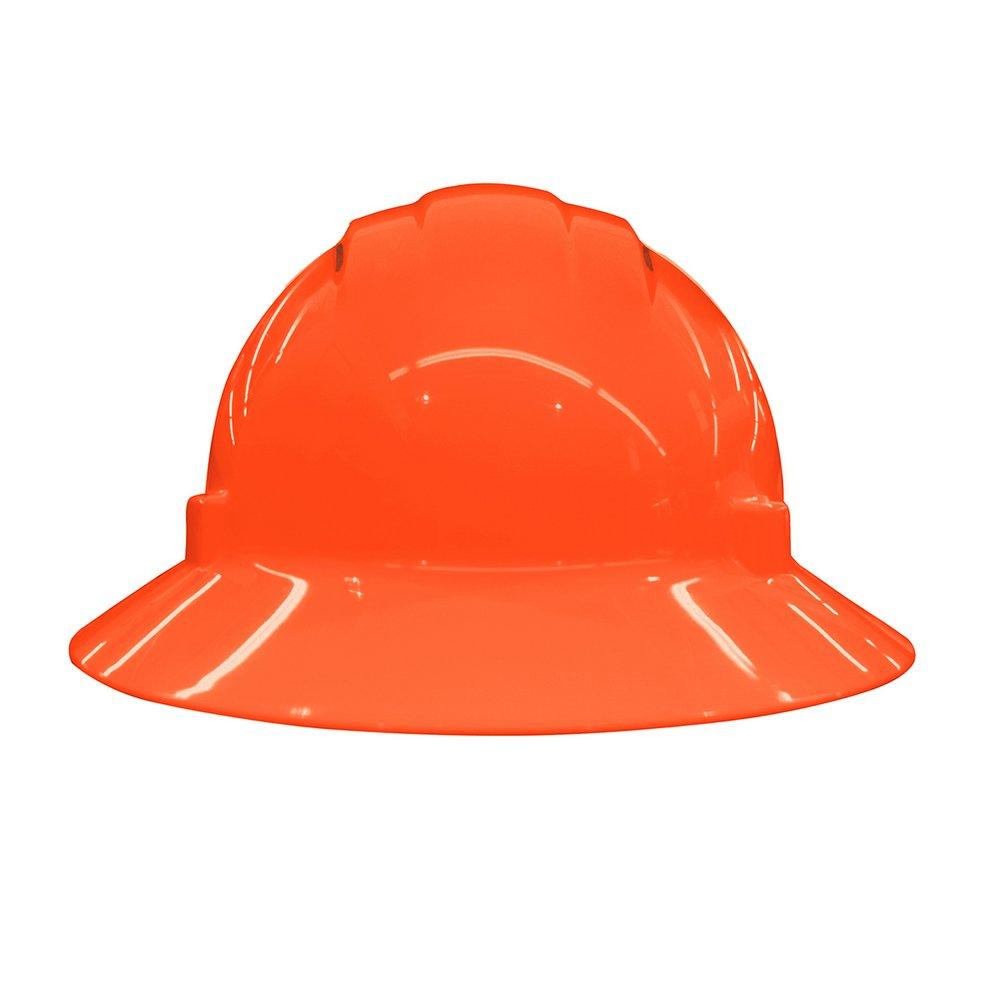 ERB Safety Hi-Viz Orange Size 6.5-8 Plastic Full Brim Vented Ratchet Hard Hat 