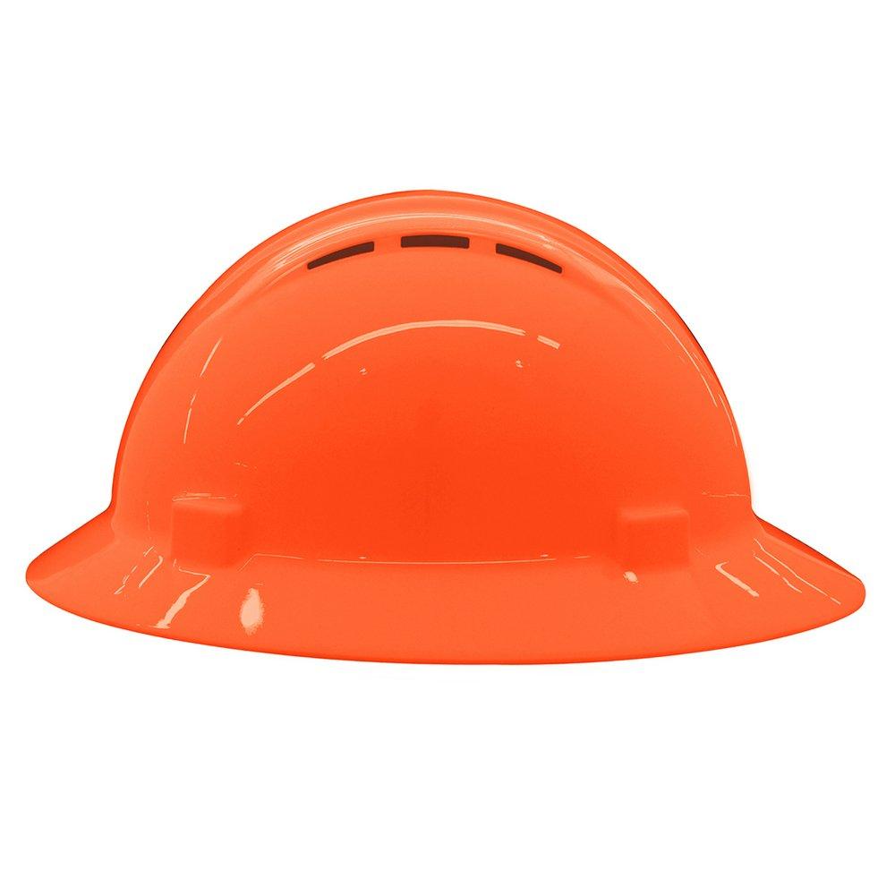 ERB Safety Hi-Viz Orange Size 6.5-8 Plastic Full Brim Vented Ratchet Hard Hat 