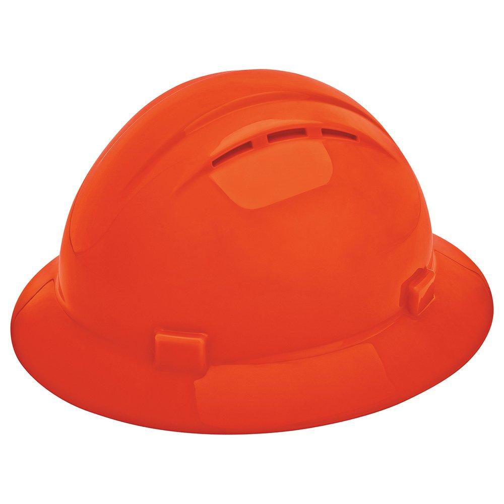 ERB Safety Hi-Viz Orange Size 6.5-8 Plastic Full Brim Vented Ratchet Hard Hat 