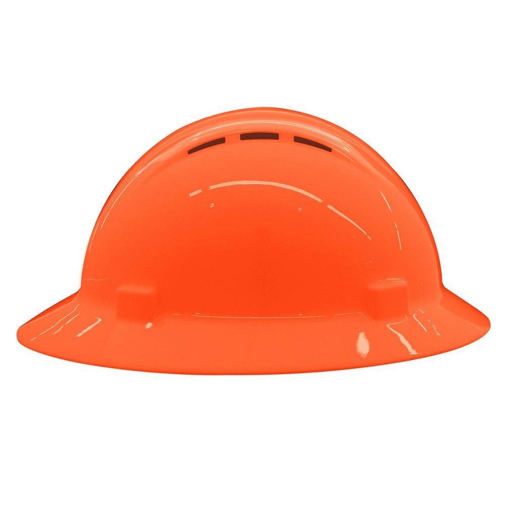ERB Safety Hi-Viz Orange Size 6.5-8 Plastic Full Brim Vented Ratchet Hard Hat 