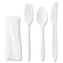 GEN White Medium Weight Plastic Fork, Knife, Spoon and Napkin Cutlery Kit (Case of 250) 
