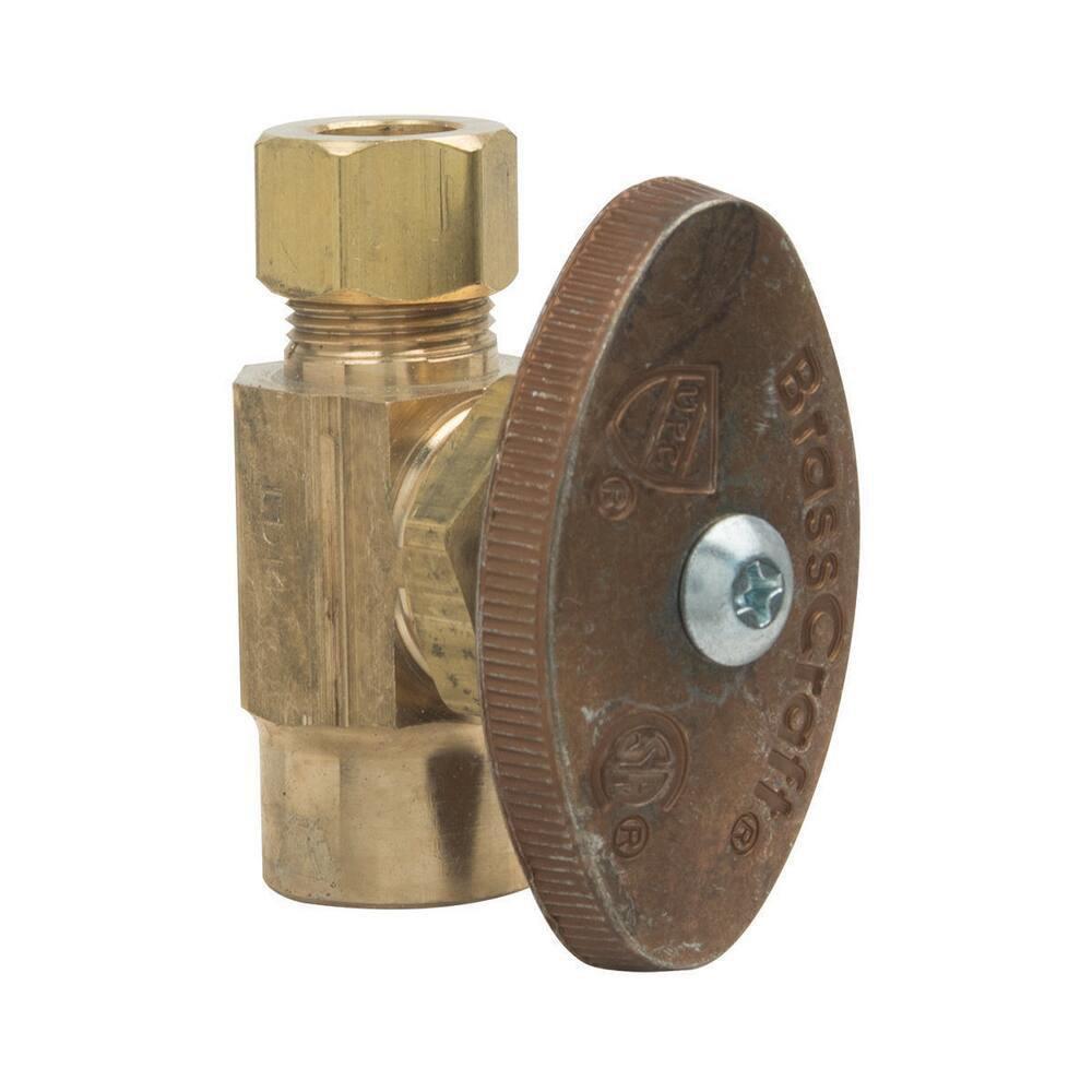 1/2 x 3/8 in. Nom Sweat x OD Compression Knurled Handle Straight Supply Stop Valve in Rough Brass 