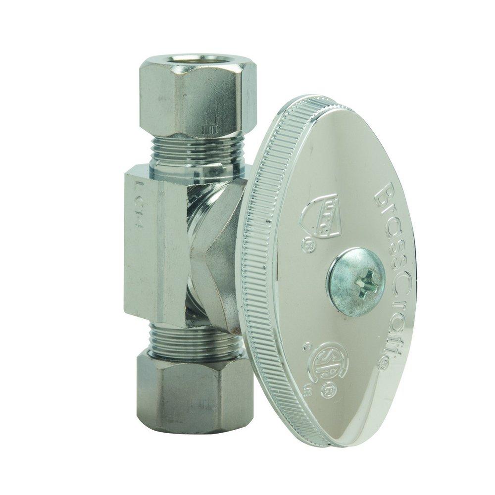 BrassCraft Chrome Plated 1/4 x 3/8 in. Compression x OD Compression Knurled Oval Handle Straight Supply Stop Valve 