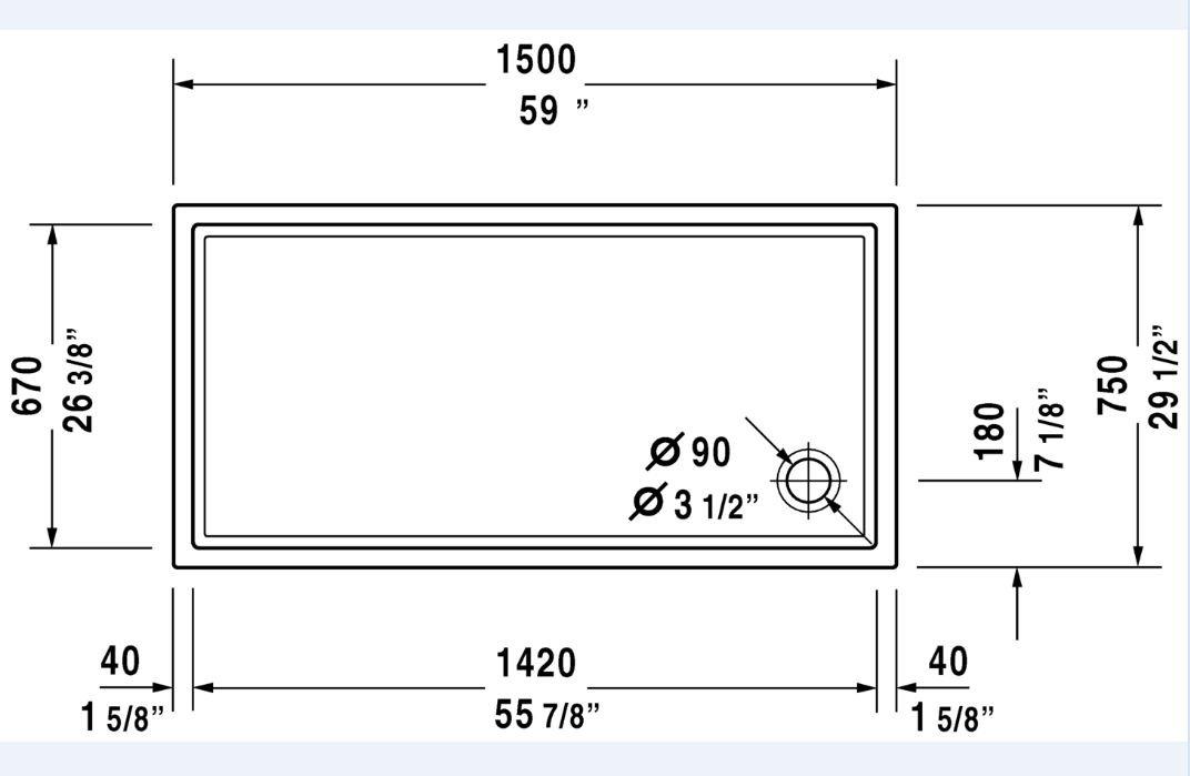 Duravit White 59X30 Acrylic Right Hand Shower TRAY *STARCK White 