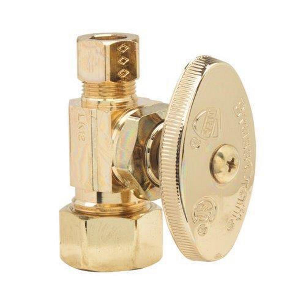BrassCraft Polished Brass 1/2 x 3/8 in. Compression x OD Compression Knurled Oval Handle Straight Supply Stop Valve 