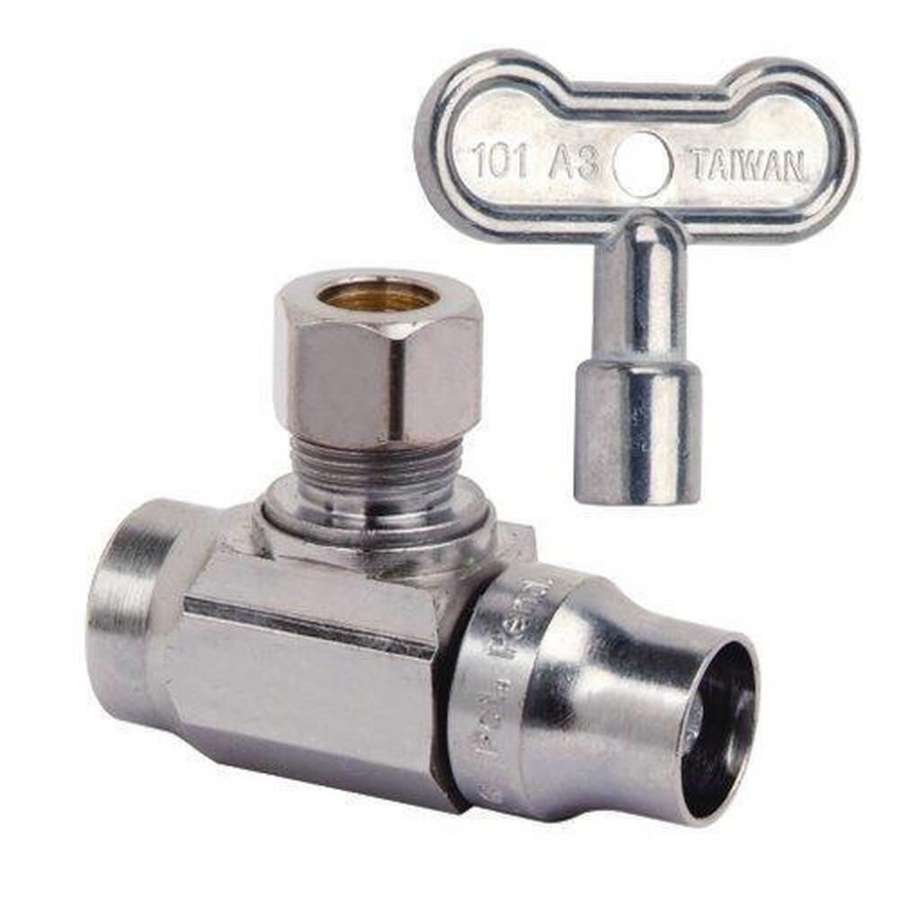 BrassCraft Chrome Plated Sweat x OD Compression Loose Key Handle Angle Supply Stop Valve in Chrome Plated 