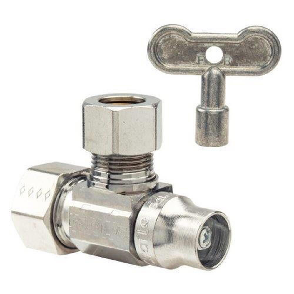 BrassCraft Chrome Plated Compression x OD Compression Loose Key Handle Angle Supply Stop Valve in Chrome Plated 