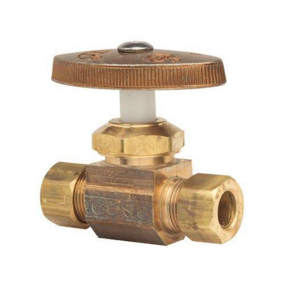 BrassCraft Rough Brass 1/4 x 3/8 in. Compression x OD Compression Knurled Oval Handle Straight Supply Stop Valve 