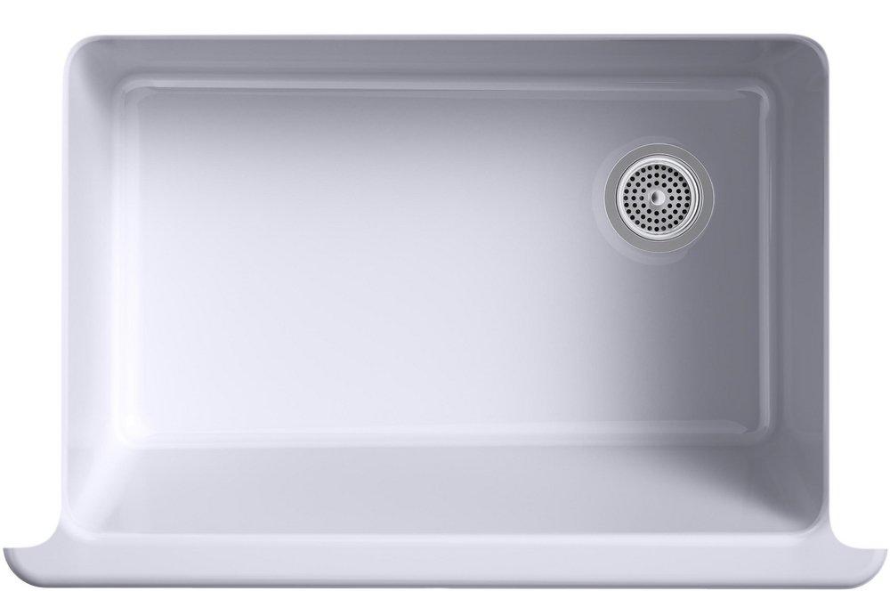 KOHLER White 32-11/16 x 21-9/16 in Cast Iron Single Bowl Farmhouse Kitchen Sink for Apron Front or Undermount Installation 