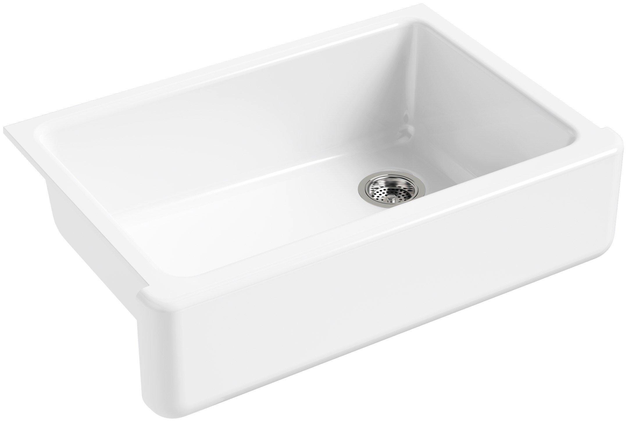 KOHLER White 32-11/16 x 21-9/16 in. No Hole Cast Iron Single Bowl Undermount Kitchen Sink 