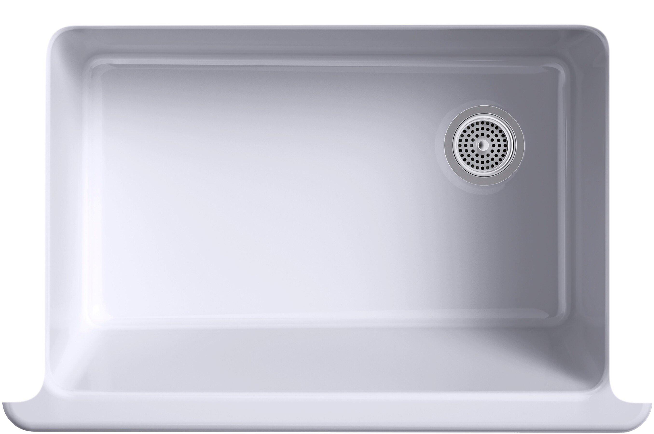 KOHLER White 32-11/16 x 21-9/16 in. No Hole Cast Iron Single Bowl Undermount Kitchen Sink 