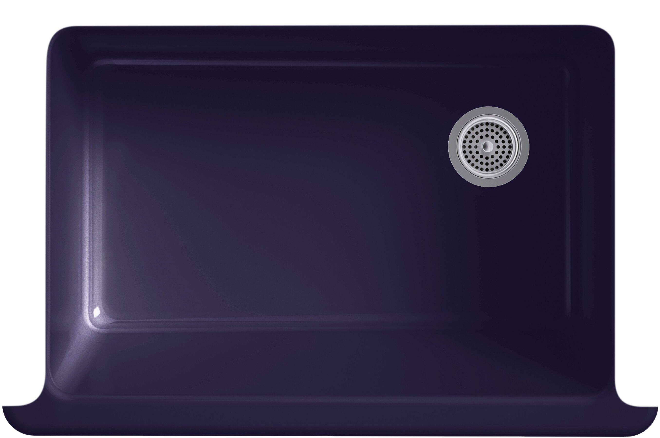 KOHLER White 32-11/16 x 21-9/16 in. No Hole Cast Iron Single Bowl Undermount Kitchen Sink 