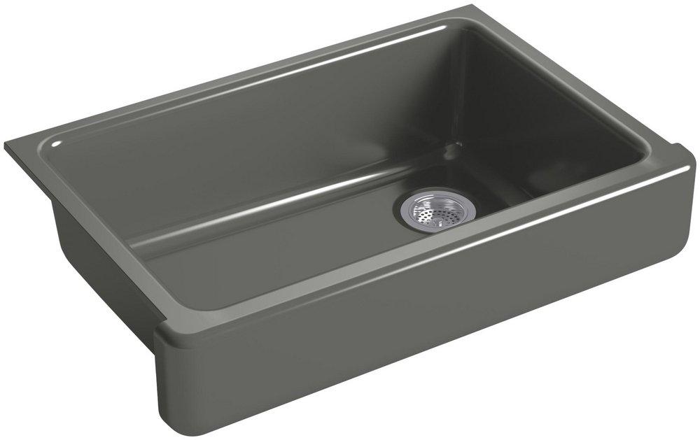 KOHLER Thunder&trade; Grey 32-1/2 x 21-9/16 in. Cast Iron Single Bowl Farmhouse Kitchen Sink with Short Apron 