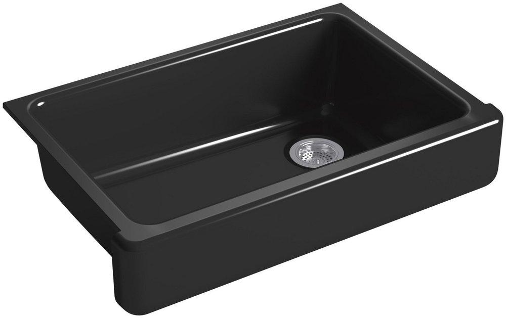 KOHLER Black Black&trade; 32-1/2 x 21-9/16 in. Cast Iron Single Bowl Farmhouse Kitchen Sink with Short Apron 