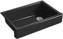 32-1/2 x 21-9/16 in. Cast Iron Single Bowl Farmhouse Kitchen Sink with Short Apron in Black Black