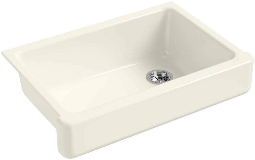 KOHLER Biscuit 32-1/2 x 21-9/16 in. Cast Iron Single Bowl Farmhouse Kitchen Sink with Short Apron 