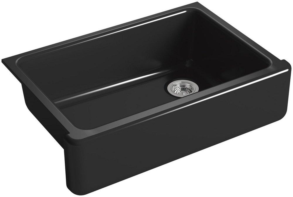 KOHLER Black Black&trade; 32-11/16 x 21-9/16 in Cast Iron Single Bowl Farmhouse Kitchen Sink for Apron Front or Undermount Installation 