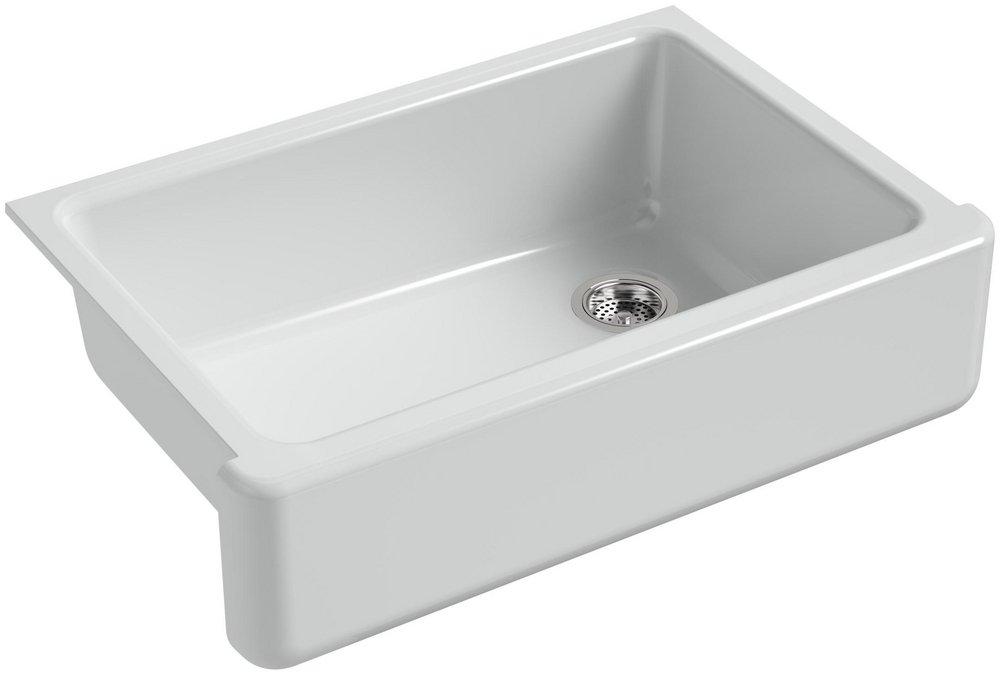 KOHLER Ice&trade; Grey 32-11/16 x 21-9/16 in Cast Iron Single Bowl Farmhouse Kitchen Sink for Apron Front or Undermount Installation 