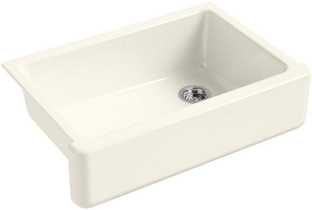 KOHLER Biscuit 32-11/16 x 21-9/16 in Cast Iron Single Bowl Farmhouse Kitchen Sink for Apron Front or Undermount Installation 