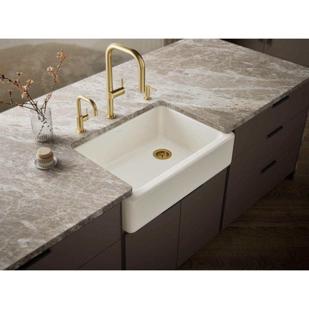 KOHLER Biscuit 32-11/16 x 21-9/16 in. No Hole Cast Iron Single Bowl Undermount Kitchen Sink 
