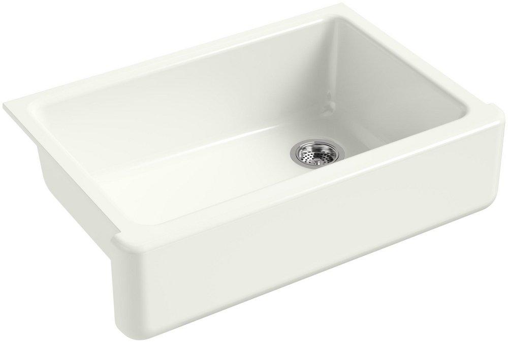 KOHLER Dune 32-11/16 x 21-9/16 in Cast Iron Single Bowl Farmhouse Kitchen Sink for Apron Front or Undermount Installation 