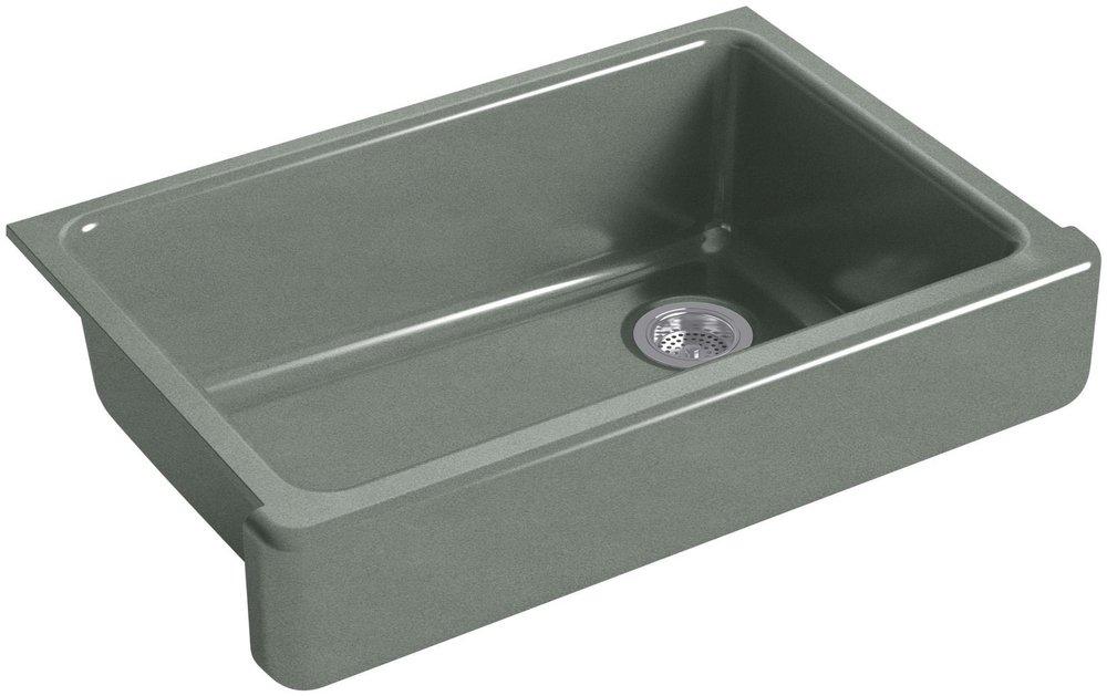 KOHLER Basalt 32-1/2 x 21-9/16 in. Cast Iron Single Bowl Farmhouse Kitchen Sink with Short Apron 