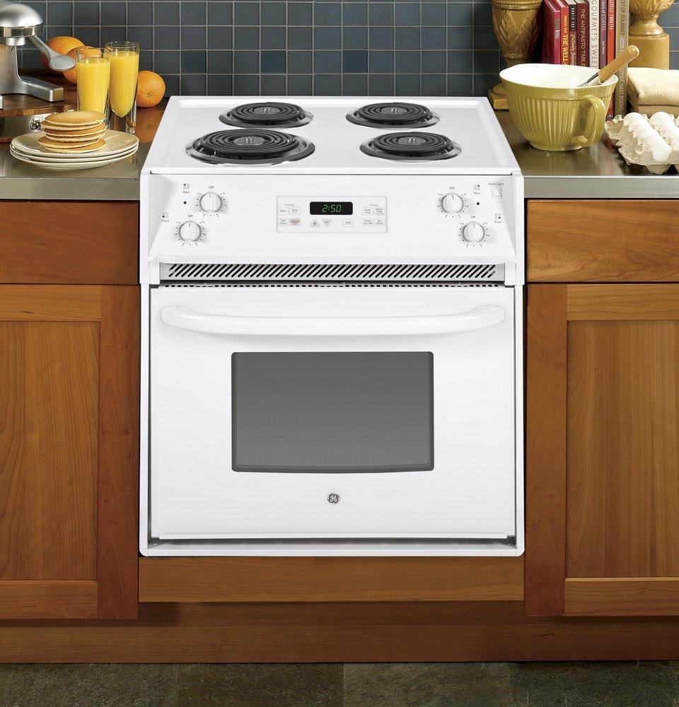 GE&reg; White on White 27-1/8 in. Electric 4-Burner Coil Drop-In Range 