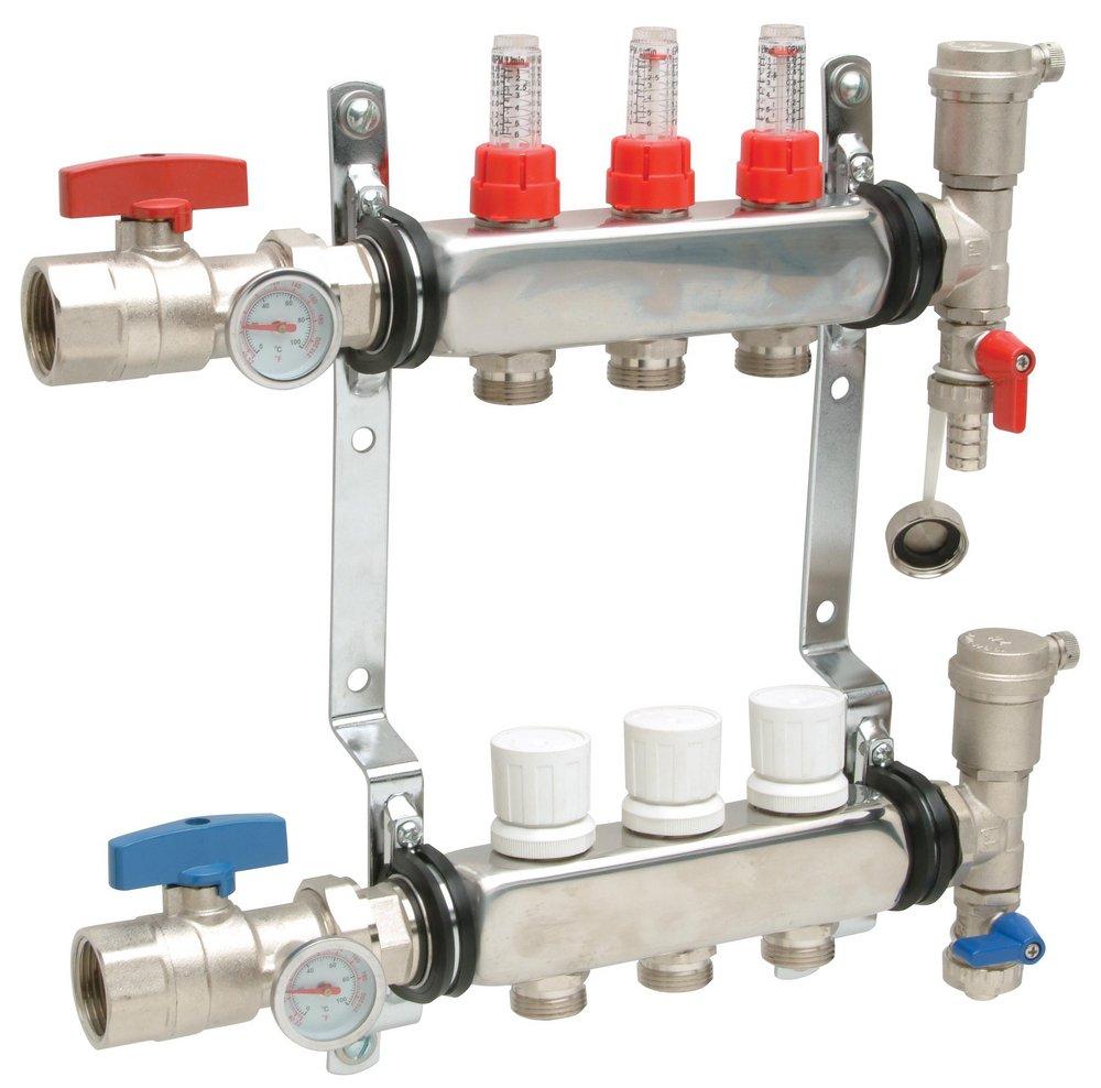 Zurn PEX Stainless Steel Heating Manifold with Flowmeter 
