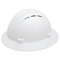 Full Brim Vented Hard Hat with Ratchet Suspension in White
