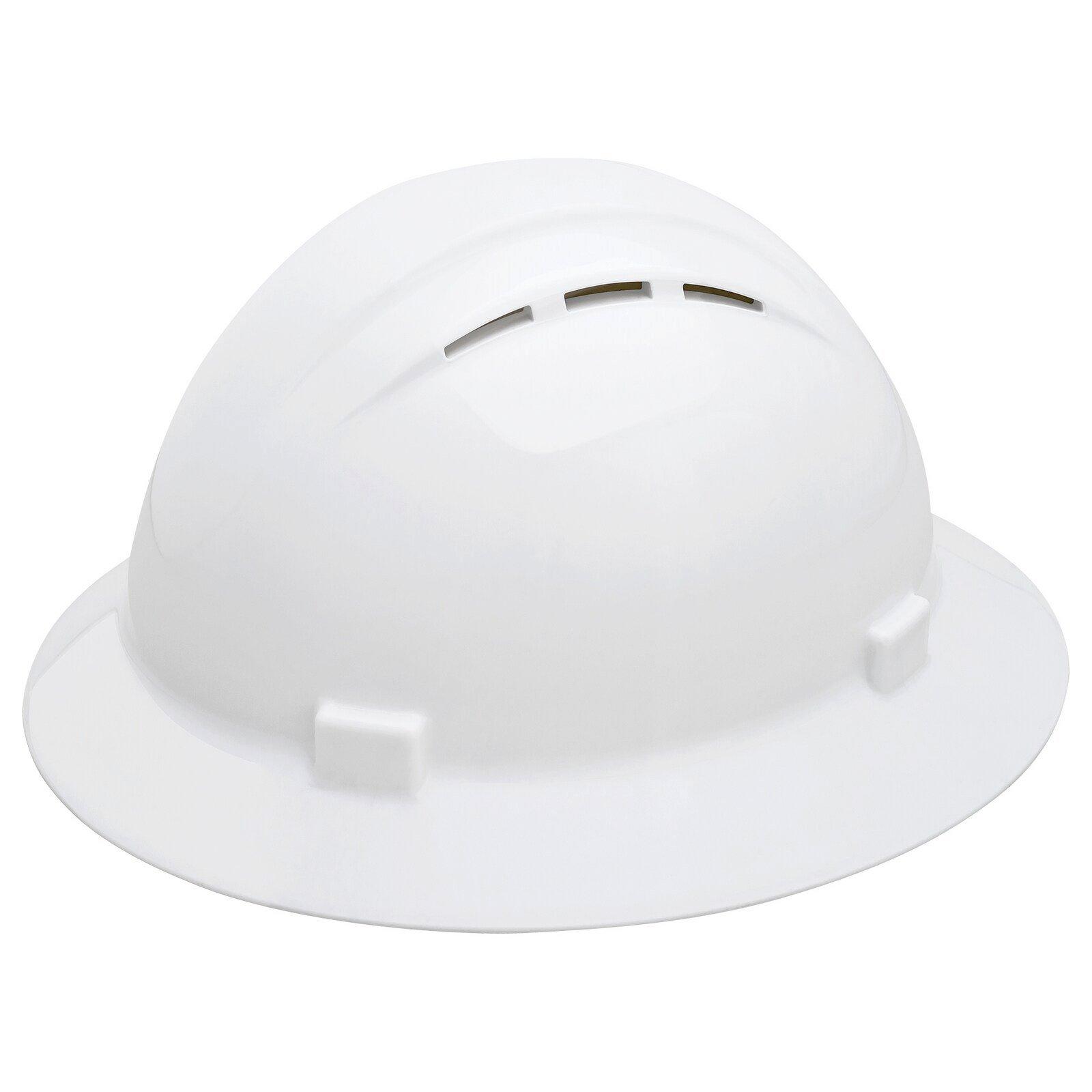 DeltaPlus White Size 6.5-8 Plastic Full Brim Vented Ratchet Hard Hat 