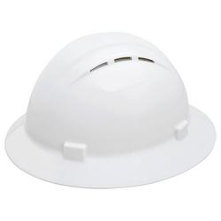 Full Brim Vented Hard Hat with Ratchet Suspension in White