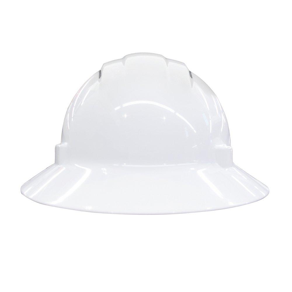ERB Safety White Size 6.5-8 Plastic Full Brim Vented Ratchet Hard Hat 