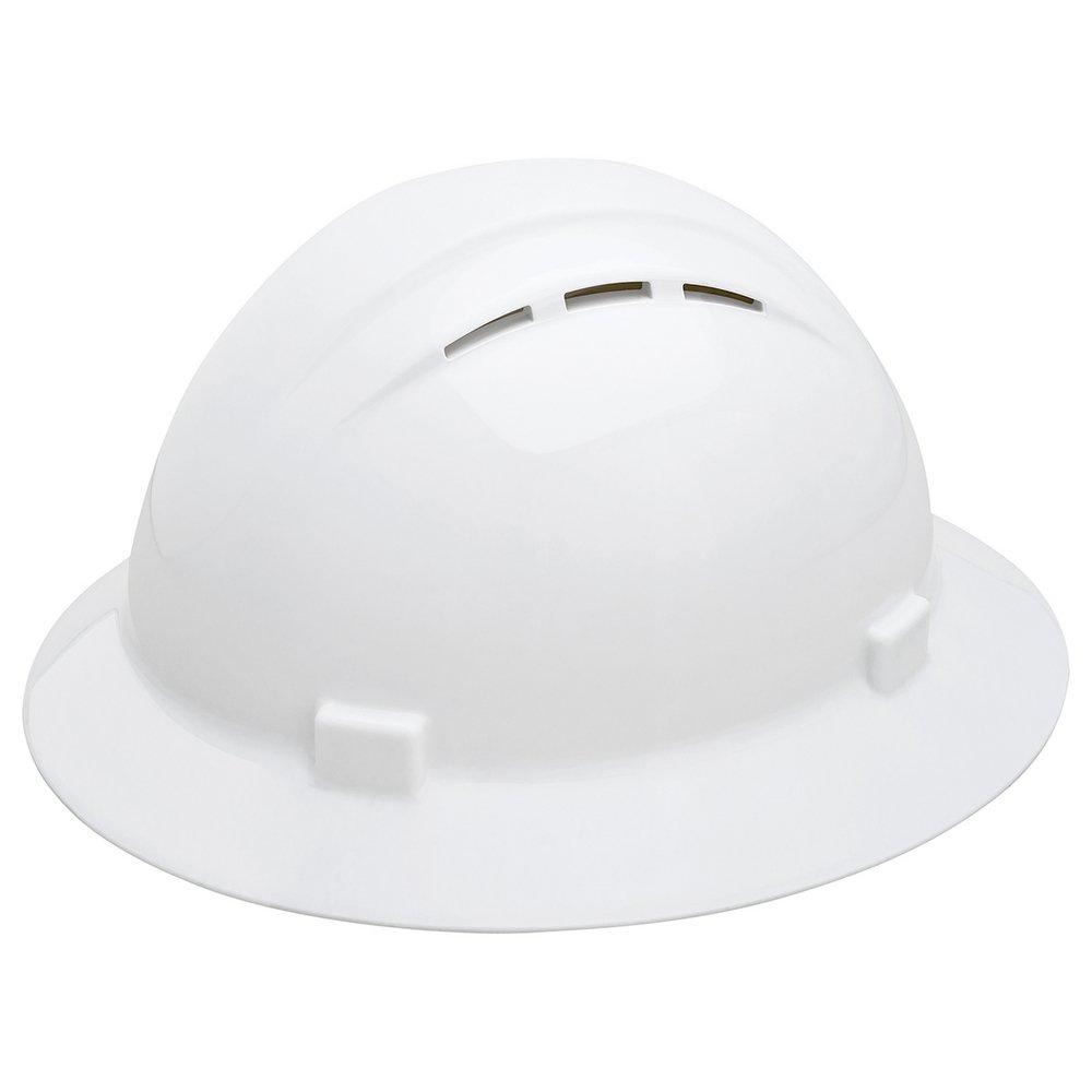 ERB Safety White Size 6.5-8 Plastic Full Brim Vented Ratchet Hard Hat 