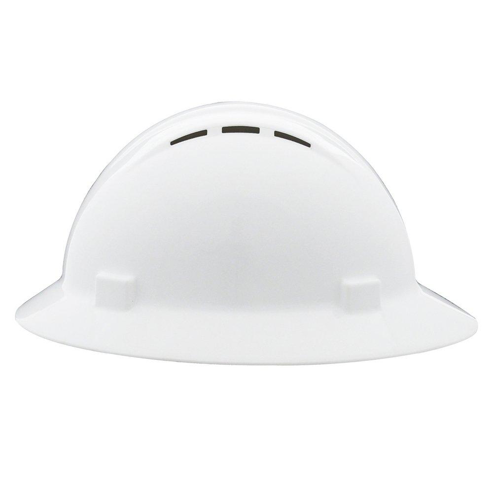 ERB Safety White Size 6.5-8 Plastic Full Brim Vented Ratchet Hard Hat 