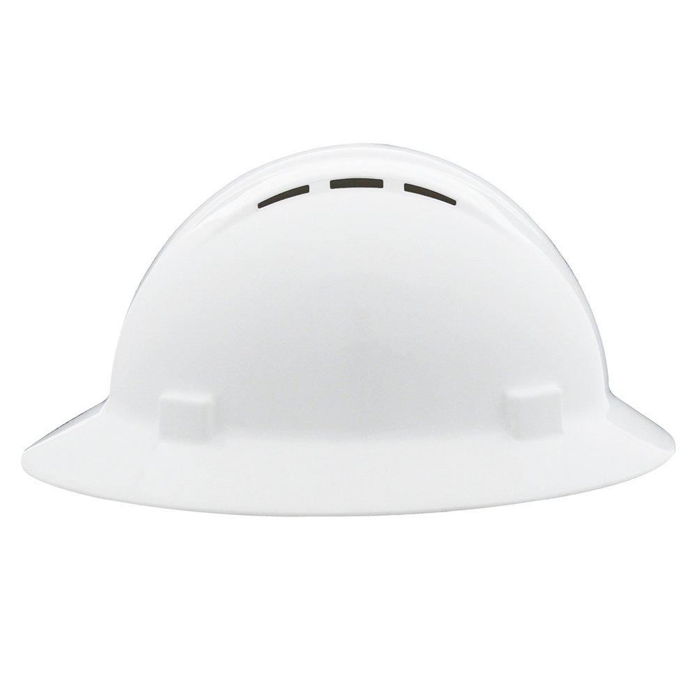 ERB Safety White Size 6.5-8 Plastic Full Brim Vented Ratchet Hard Hat 