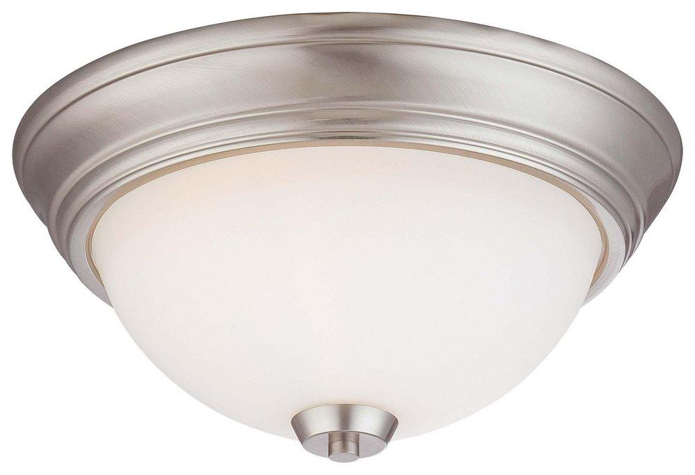 Minka Lavery Brushed Nickel 13 in. 60W 2-Light Flushmount with Etched Opal Glass Shade 