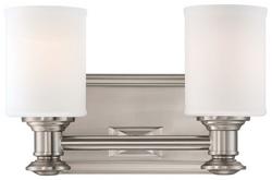 7-1/4 in. 100W 2-Light Bath Light in Brushed Nickel with Etched Opal Glass Shade