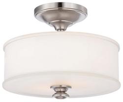 100W 2-Light Medium E-26 14 in. Wide Semi-Flush Ceiling Fixture in Brushed Nickel