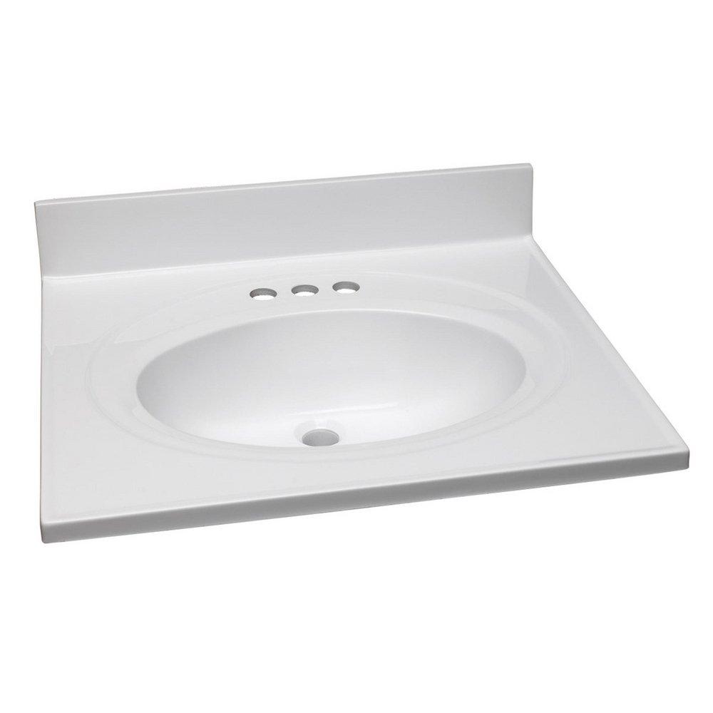 Design House Solid White 25 x 22 in. 3 Hole 1 Bowl Cultured Marble Vanity Top 