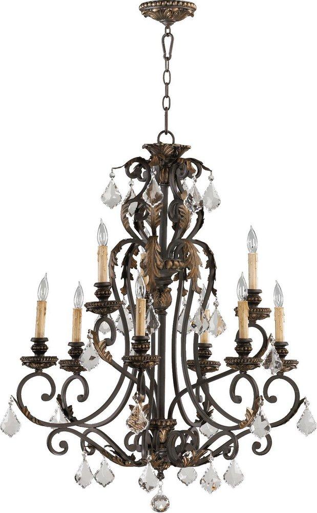 Quorum International Toasted Sienna/Mystic Silver 32 in. 60W 9-Light Up Lighting Candelabra Chandelier 