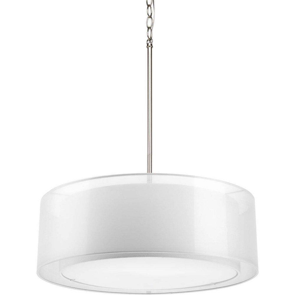 Progress Lighting Brushed Nickel 3 Light 300W Drum Pendant 