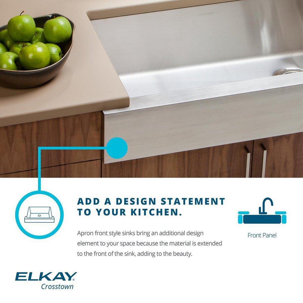 Elkay Polished Satin 35-7/8 x 20-1/4 in. No Hole Stainless Steel Single Bowl Apron Front Kitchen Sink 